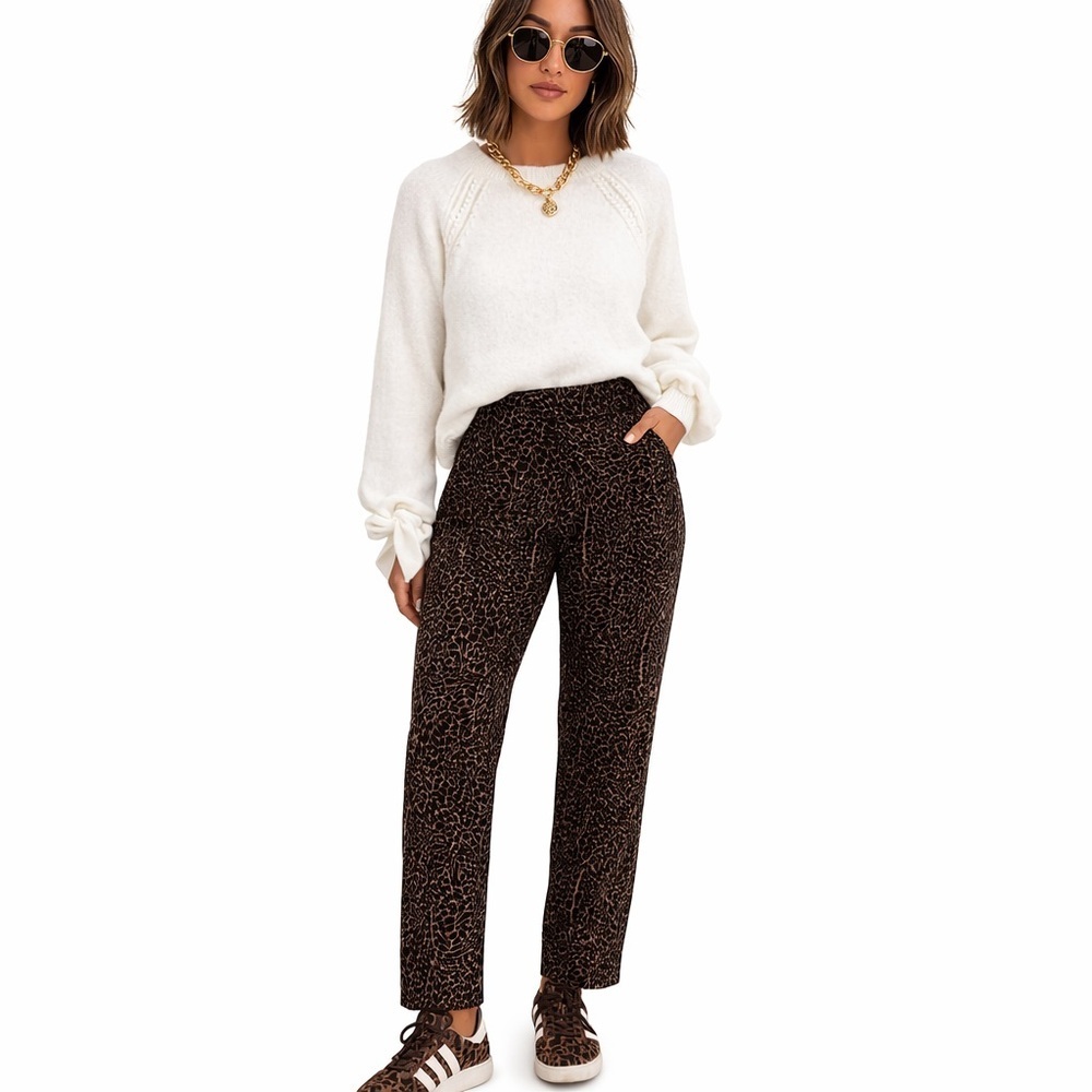 Studio C Leopard Print Straight-Leg Pants in Brown Size 10
